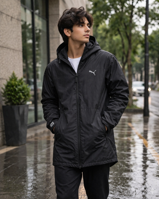 Puma Essential Rain Parka Black | Lightweight Waterproof Jacket for Men