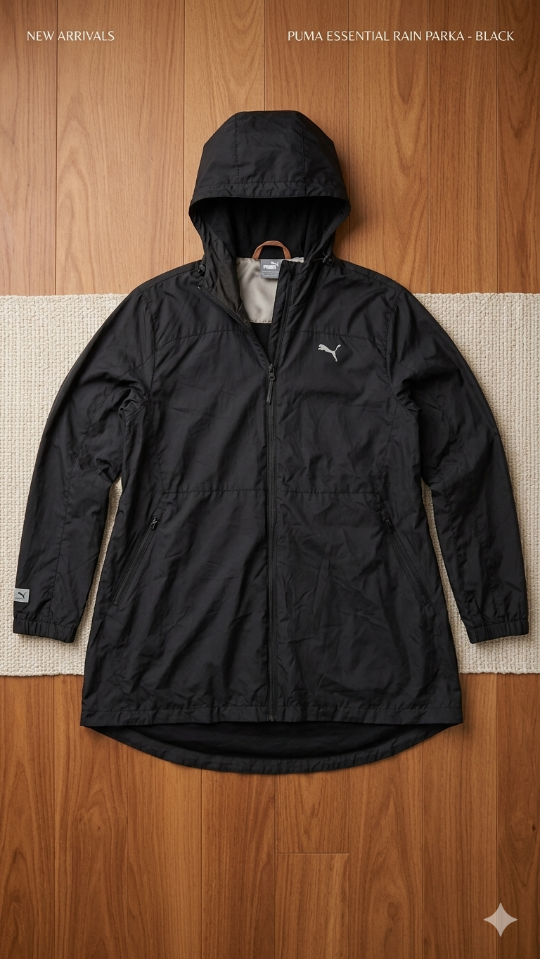 Puma Essential Rain Parka Black | Lightweight Waterproof Jacket for Men