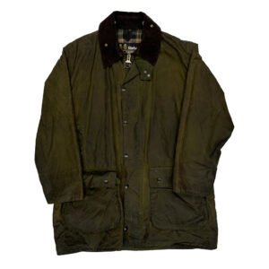 80S Barbour Checked Lining Wax Jacket - Large Green Cotton