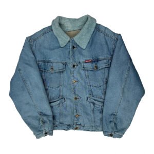 80S Americanino Sherpa Lined Denim Jacket - Large Blue Denim