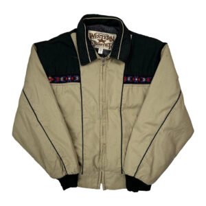 Western Frontier Aztec Bomber Jacket - Large Beige Cotton