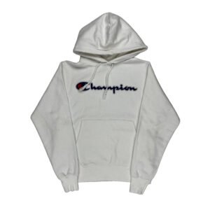 Reverse Weave Champion Spellout Hoodie - Small White Cotton