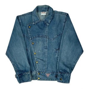 Guess Asymmetric Closure Denim Jacket - Medium Blue Denim