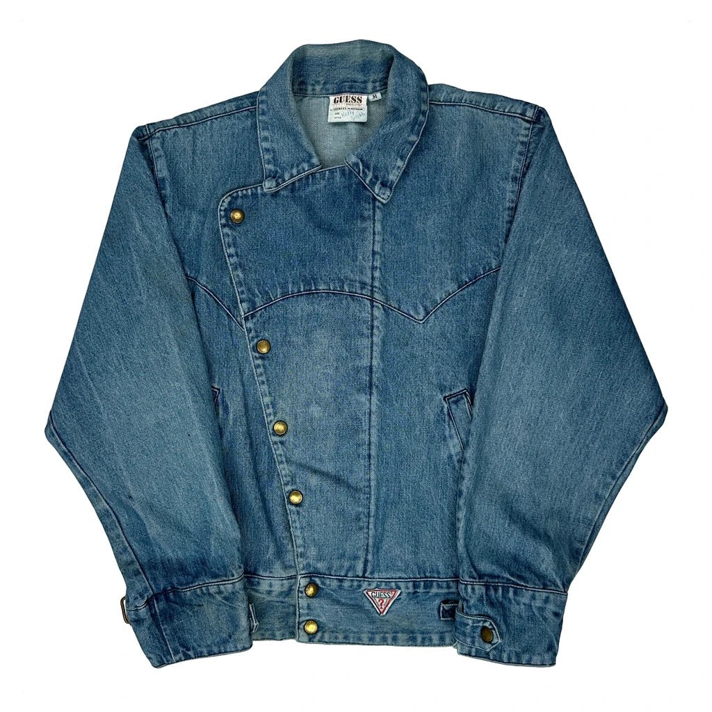 Guess Asymmetric Closure Denim Jacket - Medium Blue Denim