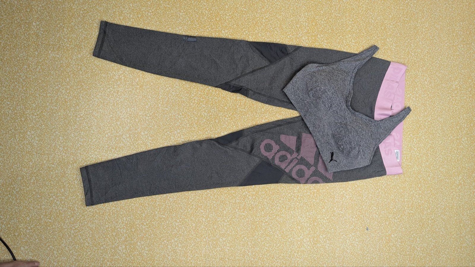 Puma x Adidas Women's Activewear Set – Pre-Loved Grey Sports Bra & Pink/Charcoal Mesh Panels Athletic Leggings Gym Combo Grade A - Image 4