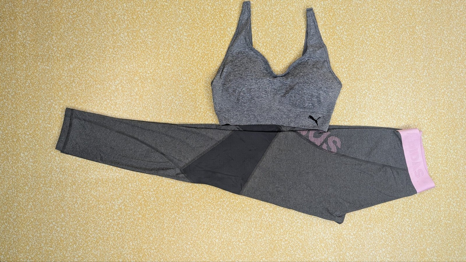 Puma x Adidas Women's Activewear Set – Pre-Loved Grey Sports Bra & Pink/Charcoal Mesh Panels Athletic Leggings Gym Combo Grade A - Image 5