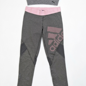 Puma x Adidas Women's Activewear Set – Pre-Loved Grey Sports Bra & Pink/Charcoal Mesh Panels Athletic Leggings Gym Combo Grade A