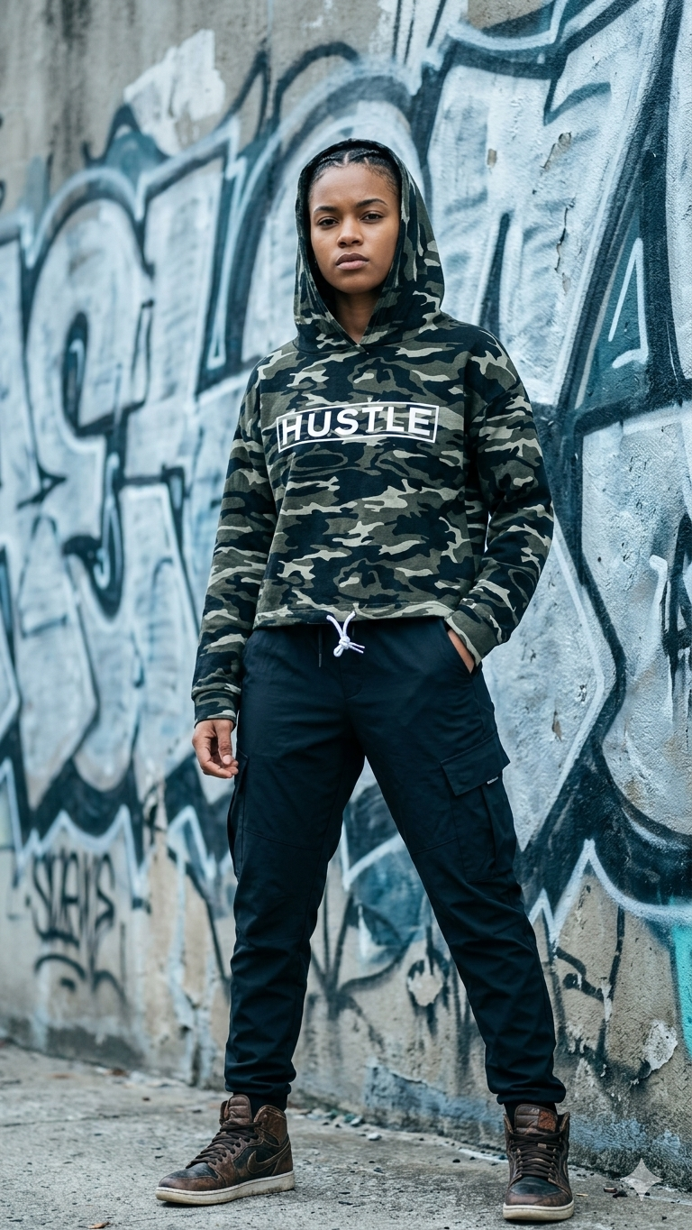 Streetwear Society Active Women's Camo Cropped Hoodie – Pre-Loved Camouflage Long Sleeve Pullover (Size L) Grade A - Image 2