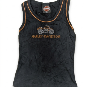 Vintage Harley-Davidson Black Tank Top with Rhinestone Motorcycle Graphic - Y2K Biker Aesthetic Grade A