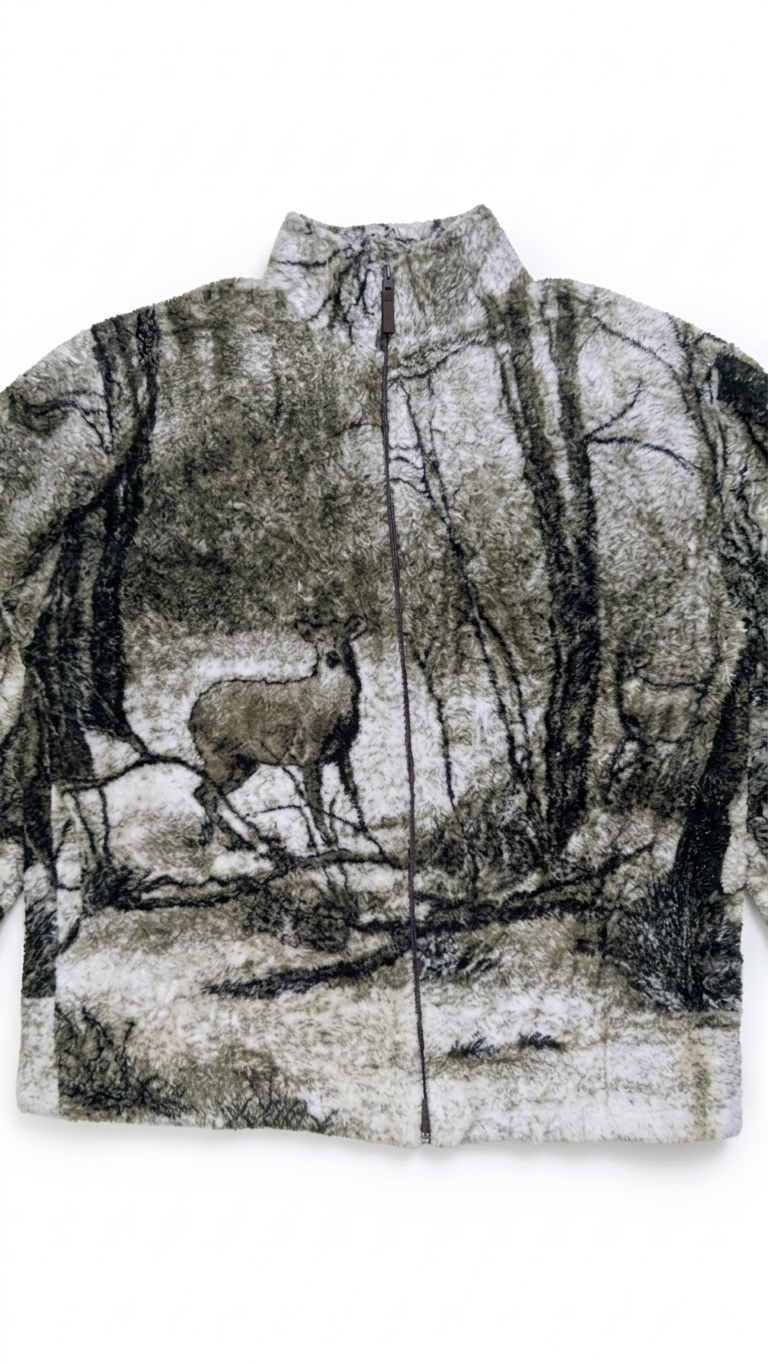Deer Nature Scenic Fleece Jacket - Gorpcore Cabin Aesthetic Full-Zip Winter Fleece Grade A