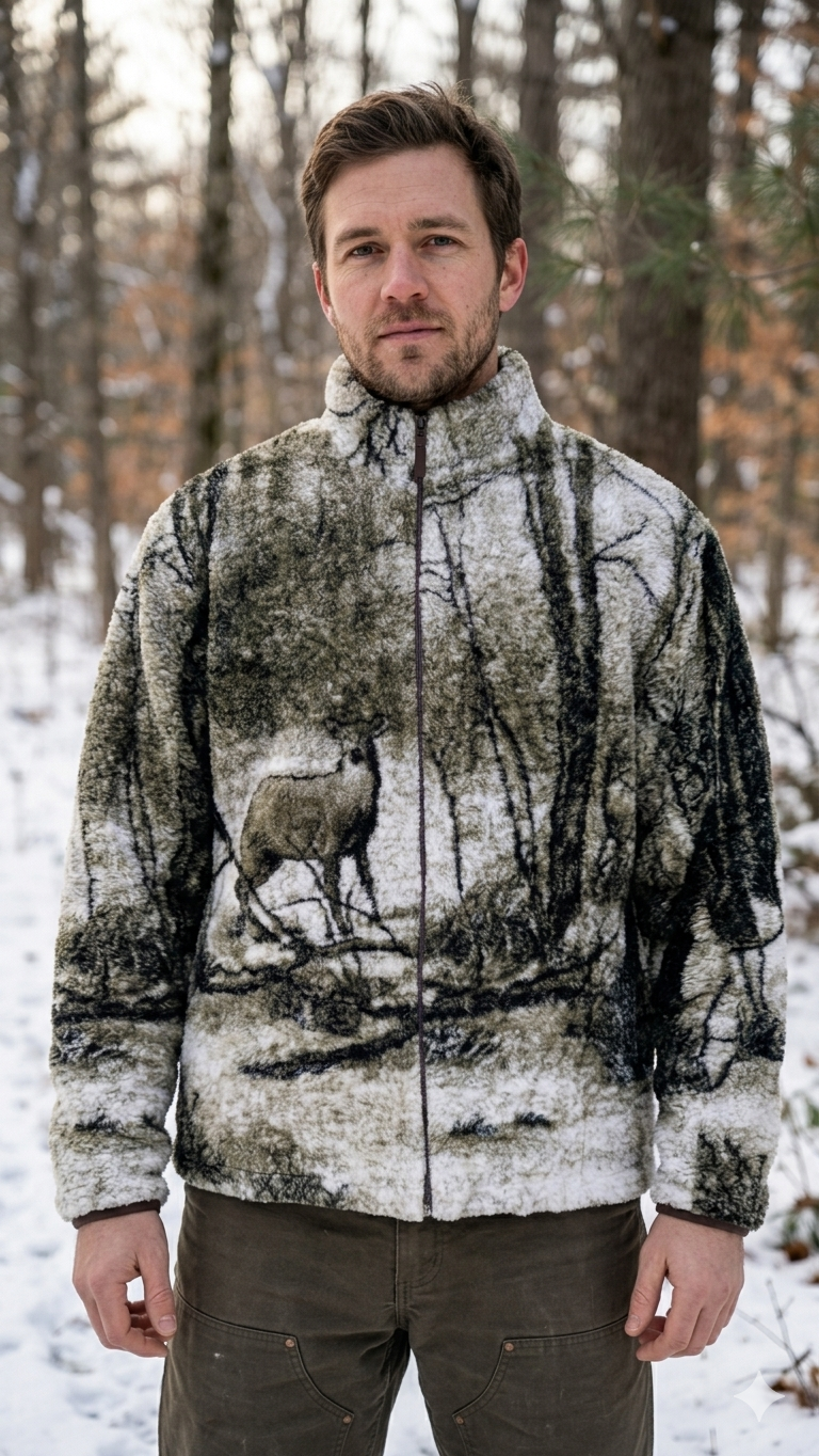 Deer Nature Scenic Fleece Jacket - Gorpcore Cabin Aesthetic Full-Zip Winter Fleece Grade A - Image 2