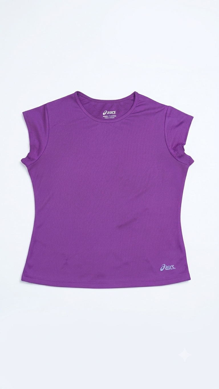 Asics Women's Crewneck Activewear T-Shirt – Pre-Loved Purple Short Sleeve Running & Workout Tee (Size S) Grade A