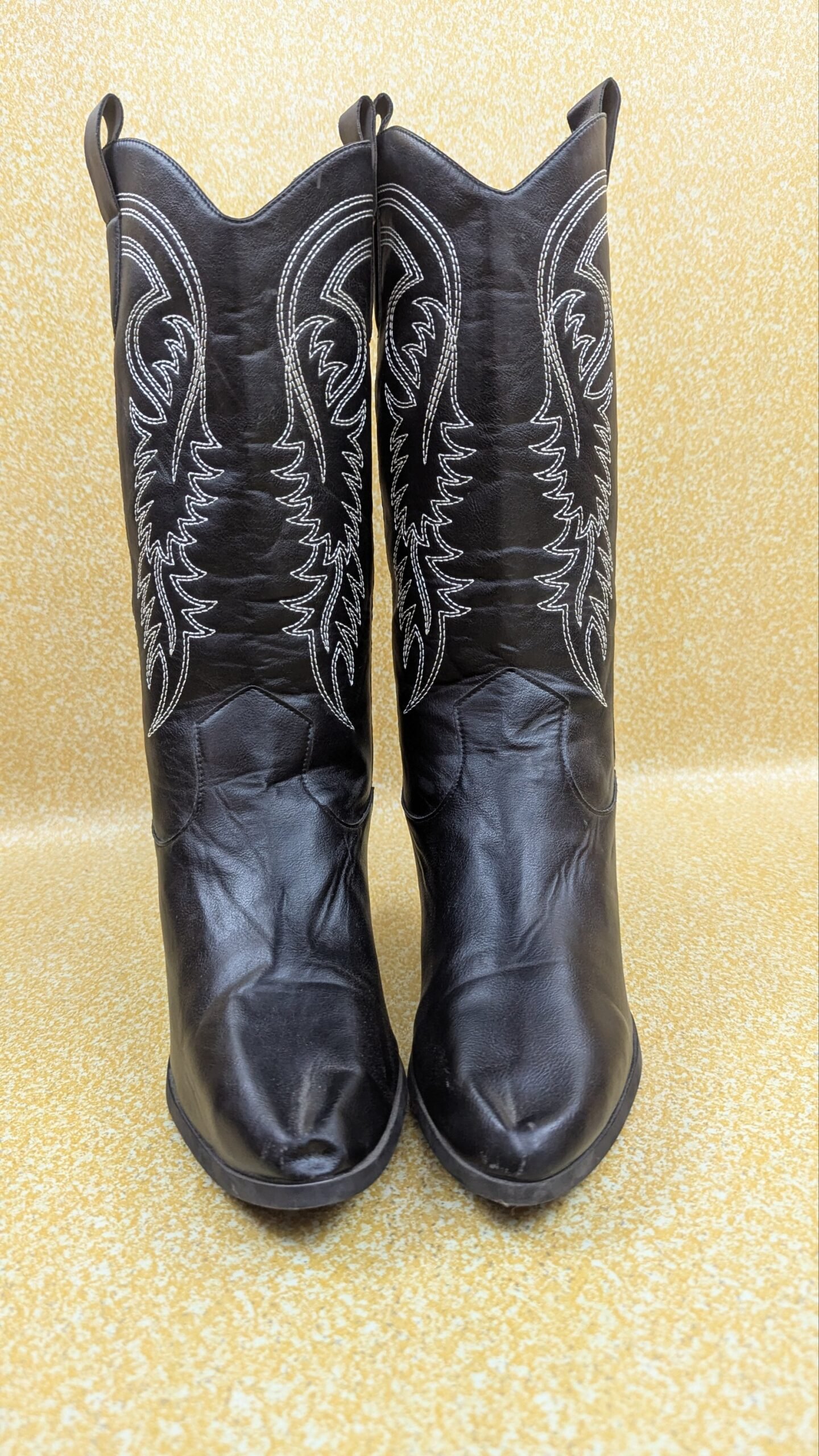 Vintage Western Cowboy Boots Black Leather Size 43 UK 9 US 10 Tall Riding Boots Grade A - Image 3