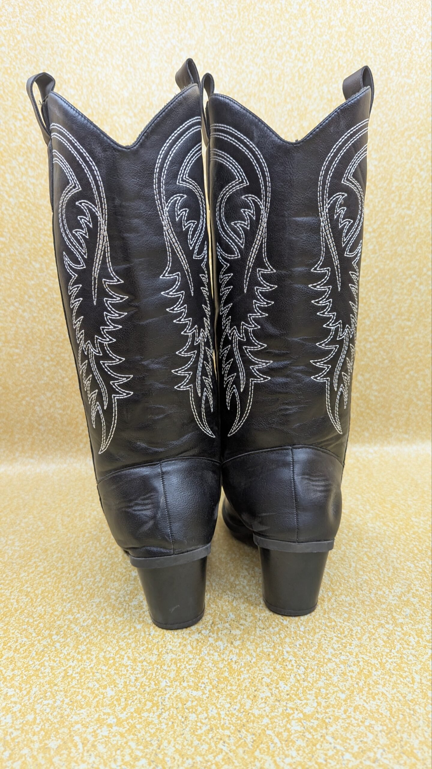 Vintage Western Cowboy Boots Black Leather Size 43 UK 9 US 10 Tall Riding Boots Grade A - Image 5