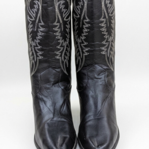 Vintage Western Cowboy Boots Black Leather Size 43 UK 9 US 10 Tall Riding Boots Grade A