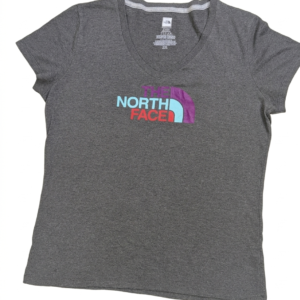 The North Face Women's V-Neck T-Shirt Gray Multi-Color Logo Size Large L Grade A