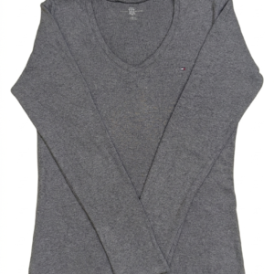 Tommy Hilfiger Women's Long Sleeve V-Neck T-Shirt Heather Gray Size M Grade B