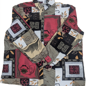 Vintage 90s Abstract Geometric Patchwork Shirt Men’s Women’s XL Unisex Long Sleeve Button Up