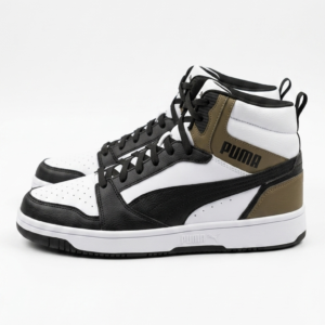 Puma Men's Rebound Mid-Top Sneakers - Black White Gold/Khaki - Model 392326-09 - Size 10 US