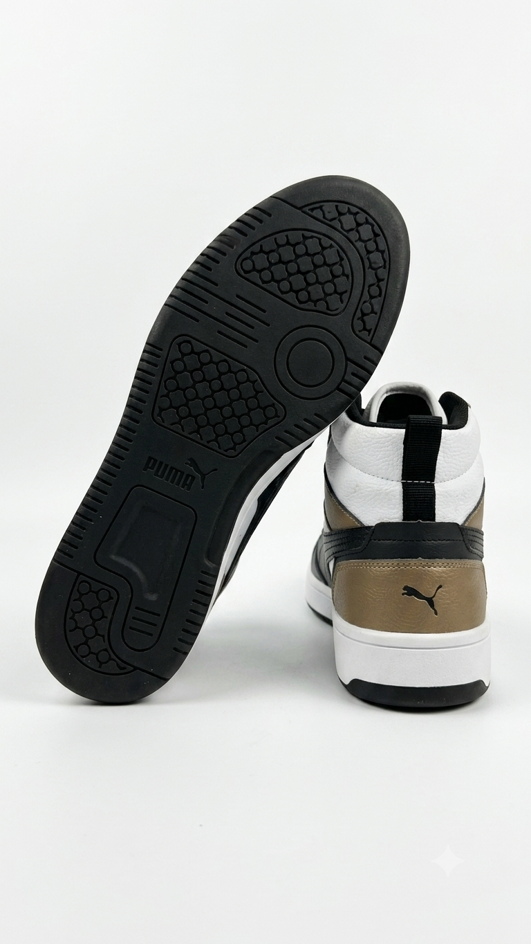 Puma Men's Rebound Mid-Top Sneakers - Black White Gold/Khaki - Model 392326-09 - Size 10 US - Image 3