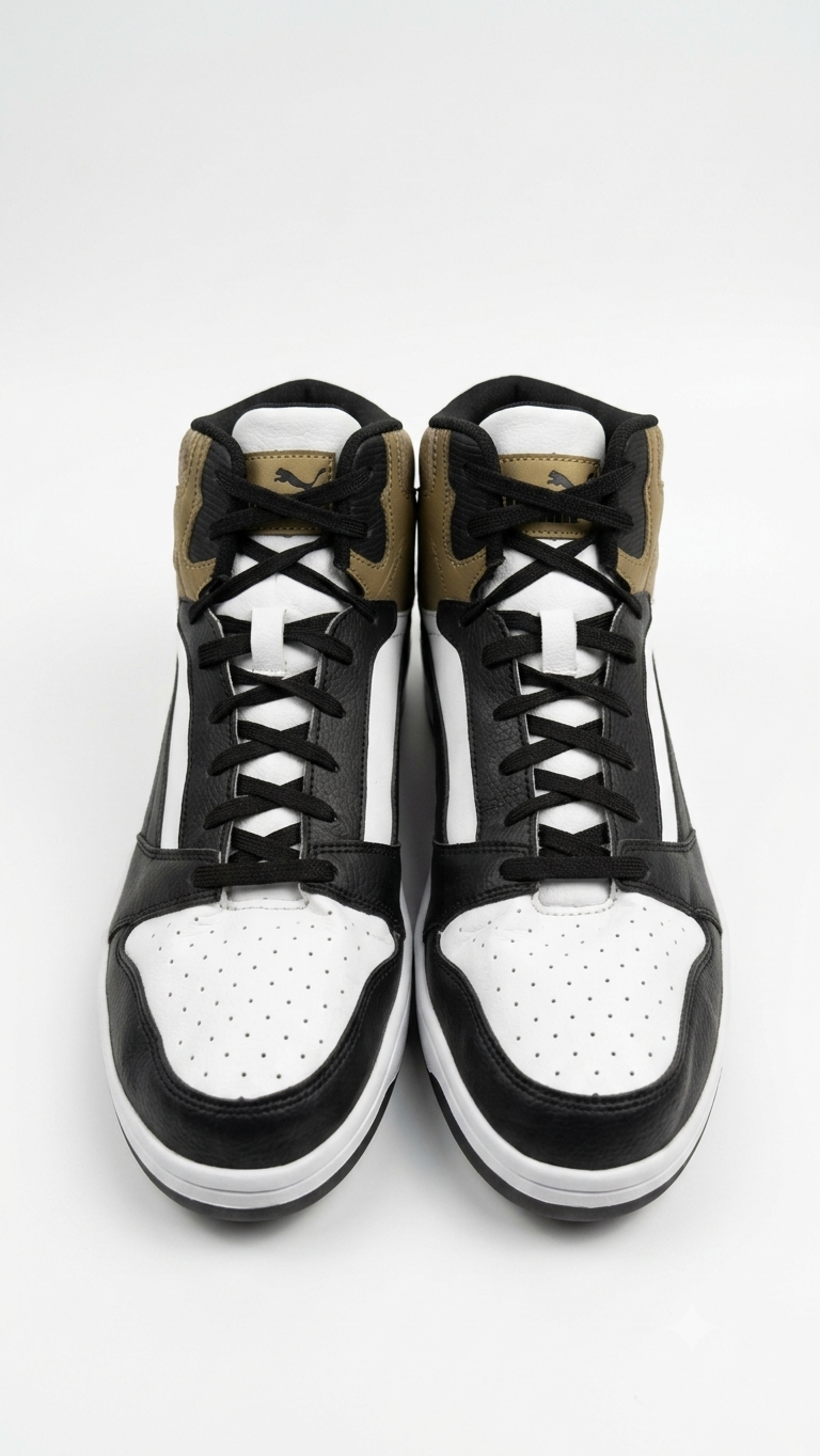 Puma Men's Rebound Mid-Top Sneakers - Black White Gold/Khaki - Model 392326-09 - Size 10 US - Image 2
