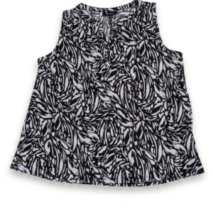Lily Morgan Women's Sleeveless Blouse Top Black White Abstract Print Size XL