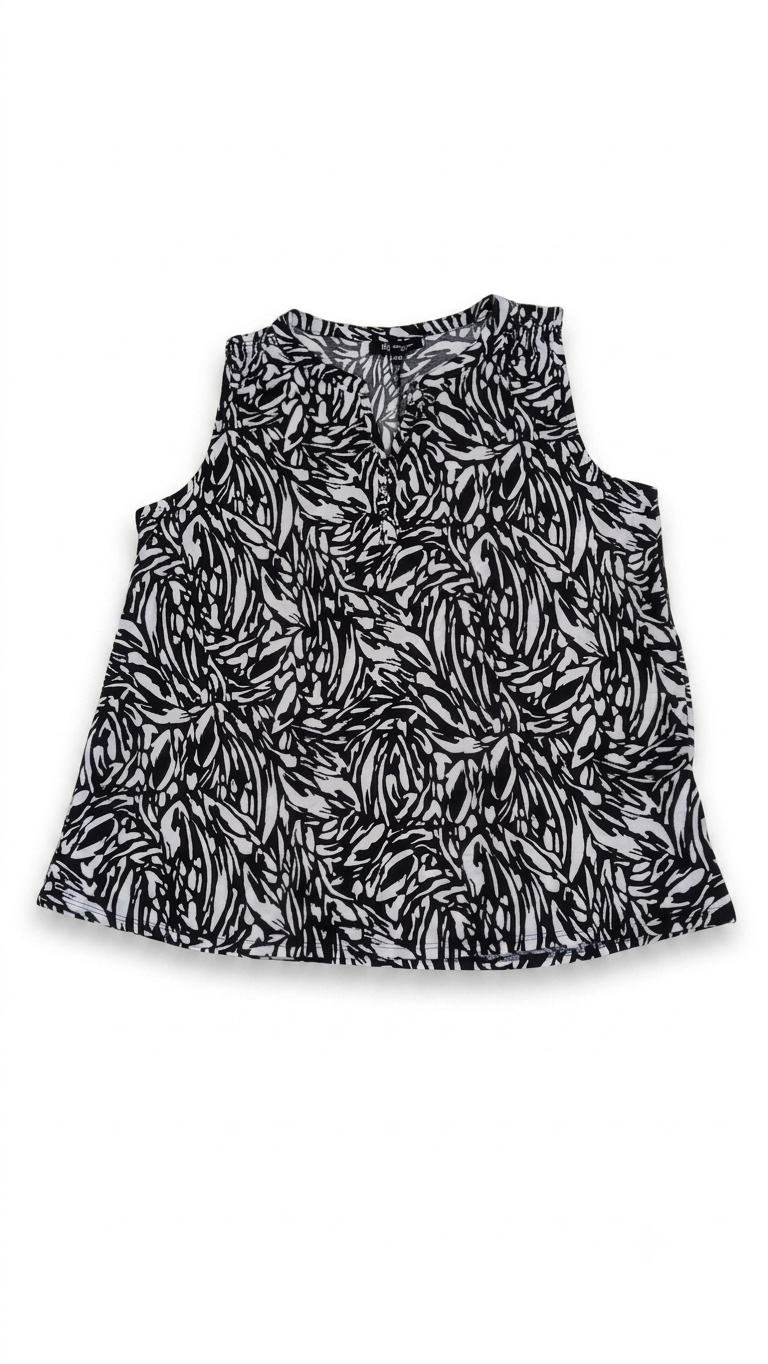 Lily Morgan Women's Sleeveless Blouse Top Black White Abstract Print Size XL