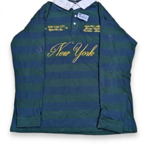 Fashion Nova Men's Long Sleeve Rugby Polo Shirt Green Navy Striped New York Size XL