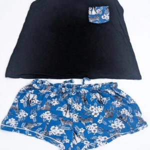 George Women's Pajama Set Size XL Black Tank Top Blue Safari Animal Shorts