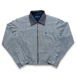 Custom Upcycled Ralph Lauren Striped Harrington Jacket with Corduroy Collar"